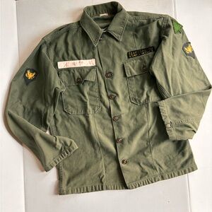 Vintage Cotton Sateen Military Fatigue Utility Shirt-Huff US ARMY medium